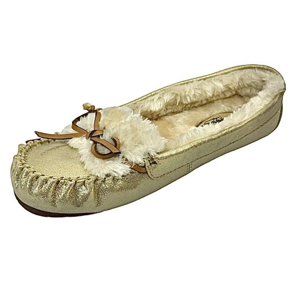 Makalu Moccasins Womens 8 Fur Pewter Memory Foam Slippers Excellent Condition - Picture 2 of 7